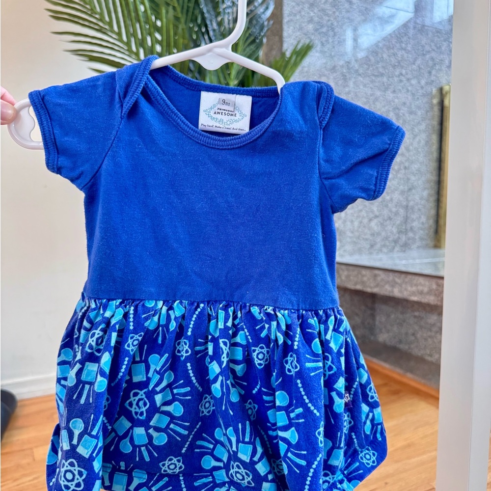Princess Awesome blue Baby Dress with Patterned Skirt spring summer 9m